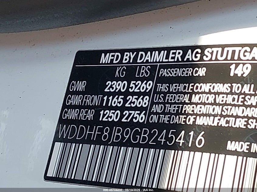 2016 Mercedes-benz E-class VIN WDDHF8JB9GB245416 IAAI salvage auction — NORMAL WEAR, Clear (New York), sold $7,150 on 2026-08-18 (photo 9)
