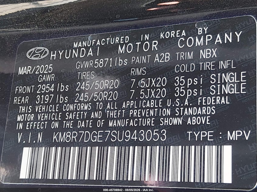 2025 Hyundai Palisade VIN KM8R7DGE7SU943053 IAAI salvage auction — RIGHT SIDE, Salvage (Nevada), sold $18,800 on 2026-08-21 (photo 9)