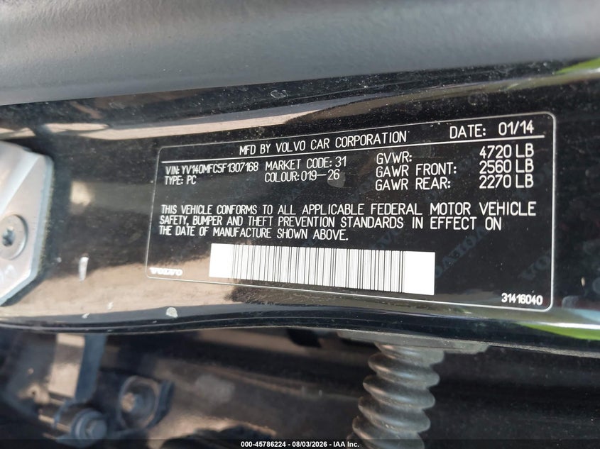 2015 Volvo S60 VIN YV140MFC5F1307168 IAAI salvage auction — ENGINE DAMAGE, Clear (Oklahoma), sold $200 on 2026-08-06 (photo 9)