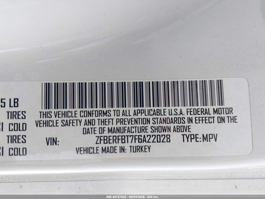 2015 Ram Promaster city VIN ZFBERFBT7F6A22028 IAAI salvage auction — NORMAL WEAR, Clear (Montana), sold $4,650 on 2026-08-17 (photo 9)
