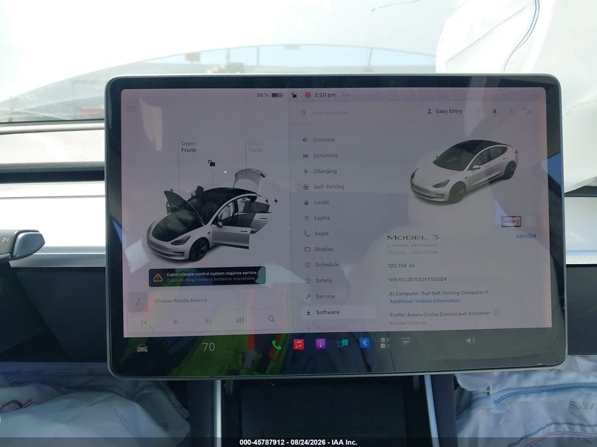 2019 Tesla Model 3 VIN 5YJ3E1EB2KF513124 IAAI salvage auction — FRONT END, Salvage (California), sold $3,000 on 2026-08-29 (photo 7)