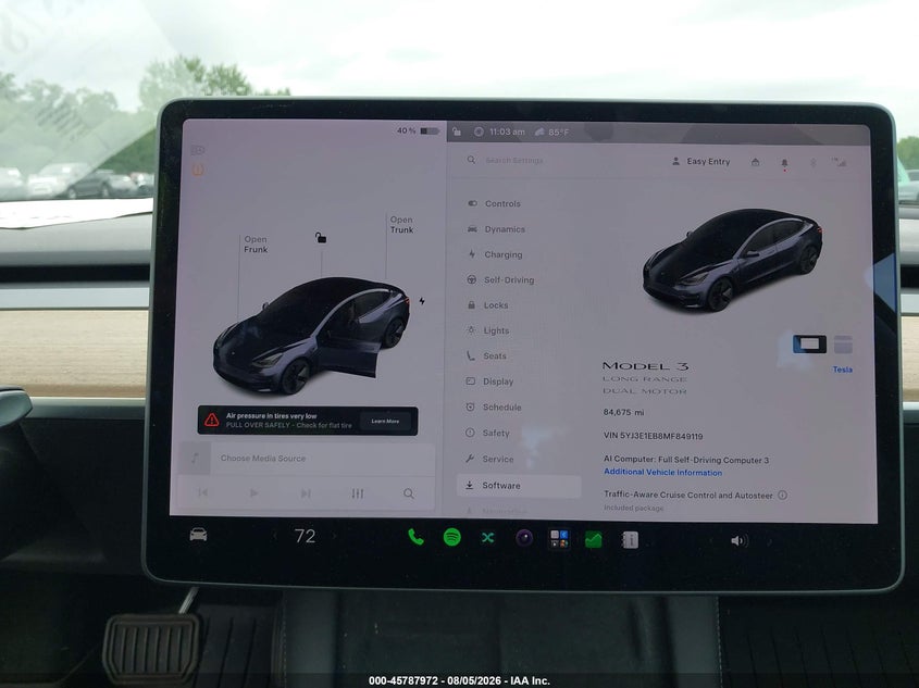 2021 Tesla Model 3 VIN 5YJ3E1EB8MF849119 IAAI salvage auction — FRONT END, Salvage Title, sold $9,750 on 2026-09-09 (photo 7)