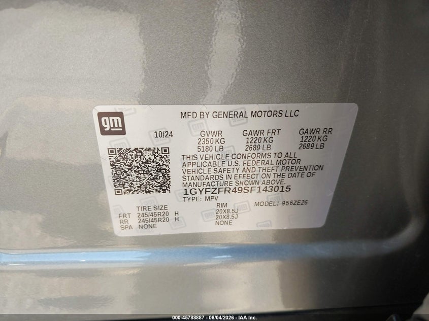 2025 Cadillac Xt4 VIN 1GYFZFR49SF143015 IAAI salvage auction — RIGHT FRONT, Salvage Title, sold $9,400 on 2026-09-14 (photo 9)