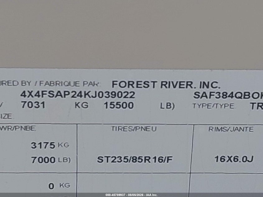2019 Forest river Sandpiper VIN 4X4FSAP24KJ039022 IAAI salvage auction — REAR END, Salvage (Illinois), sold $12,550 on 2026-09-09 (photo 9)