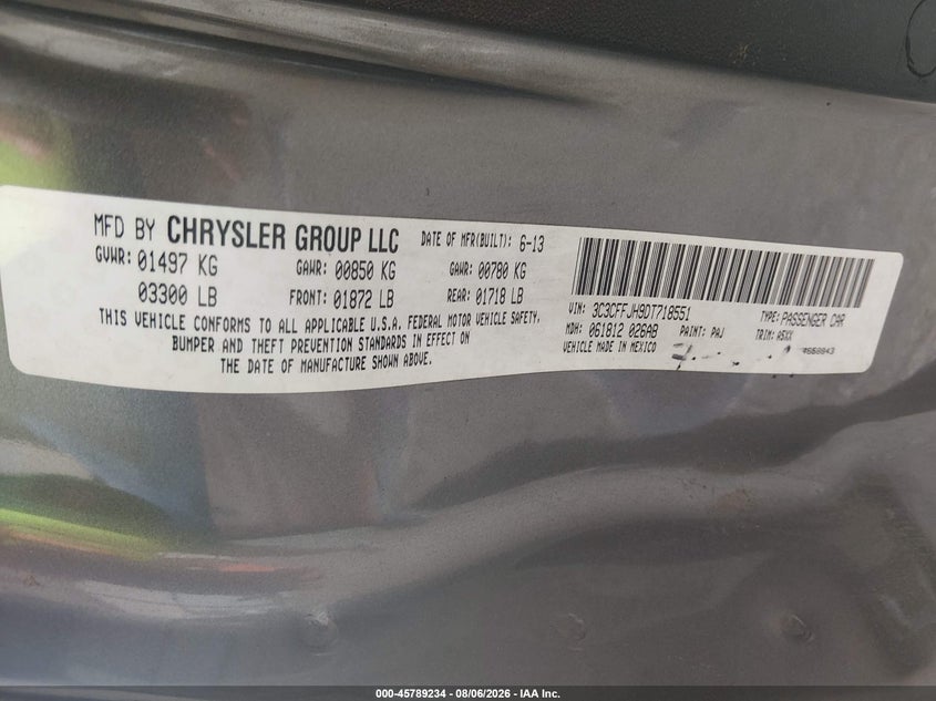 2013 Fiat 500 VIN 3C3CFFJH9DT718551 IAAI salvage auction — NORMAL WEAR, Clear (Louisiana), sold $875 on 2026-08-19 (photo 9)