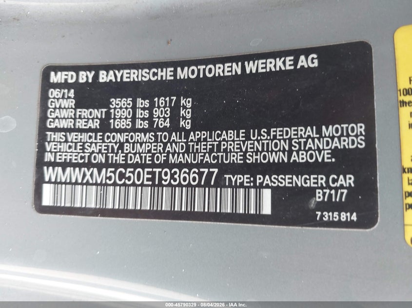 2014 Mini Hard top VIN WMWXM5C50ET936677 IAAI salvage auction — RIGHT FRONT, Wait Title, sold $725 on 2026-09-08 (photo 9)