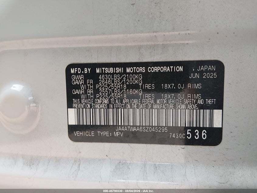 2025 Mitsubishi ECLIPSE VIN JA4ATWAA6SZ045295 IAAI salvage auction — LEFT FRONT, Enterprise Vehicles Clear Only (Oregon), sold $8,825 on 2026-08-05 (photo 9)