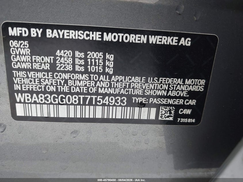 2026 BMW 2er VIN WBA83GG08T7T54933 IAAI salvage auction — REAR END, Clear (California), sold $12,100 on 2026-08-19 (photo 9)