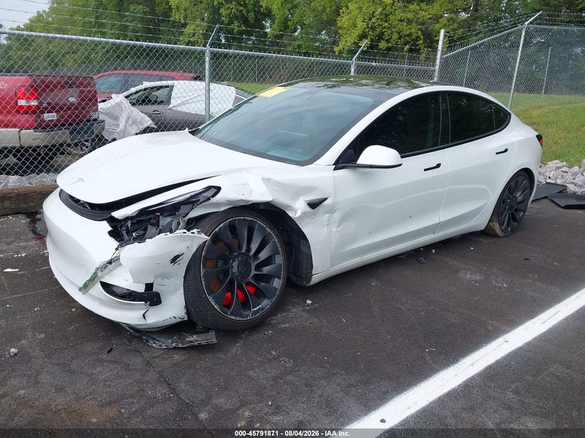 2023 Tesla Model 3 VIN 5YJ3E1EC6PF481987 IAAI salvage auction — FRONT END, Clear (Tennessee), sold $14,600 on 2026-08-27 (photo 2)