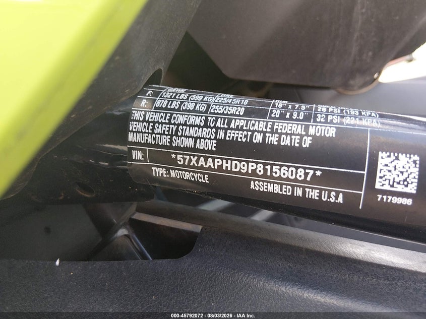 2023 Polaris Slingshot VIN 57XAAPHD9P8156087 IAAI salvage auction — UNKNOWN, Junk (New Jersey), sold $9,200 on 2026-08-06 (photo 9)