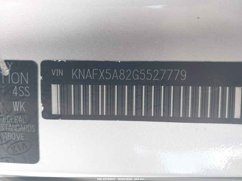 2016 Kia Forte VIN KNAFX5A82G5527779 IAAI salvage auction — REAR END, Wait Title, sold $1,225 on 2026-10-06 (photo 9)
