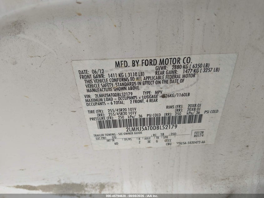 2013 Lincoln Mkt VIN 2LMHJ5AT0DBL52179 IAAI salvage auction — LEFT FRONT, Salvage (West Virginia), sold $1,650 on 2026-09-10 (photo 9)