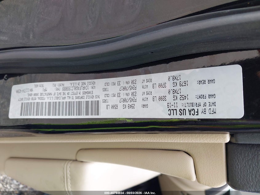 2020 Jeep Grand cherokee VIN 1C4RJFAG0LC193899 IAAI salvage auction — NORMAL WEAR, Sf97 (Virginia), sold $12,200 on 2026-08-31 (photo 9)
