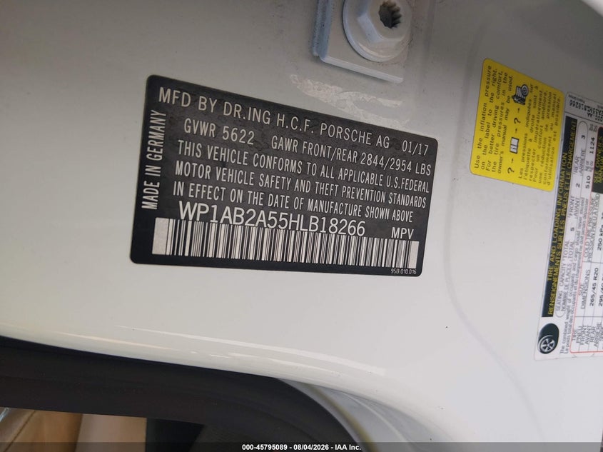 2017 Porsche Macan VIN WP1AB2A55HLB18266 IAAI salvage auction — FRONT END, Salvage Title, sold $25 on 2026-09-02 (photo 9)