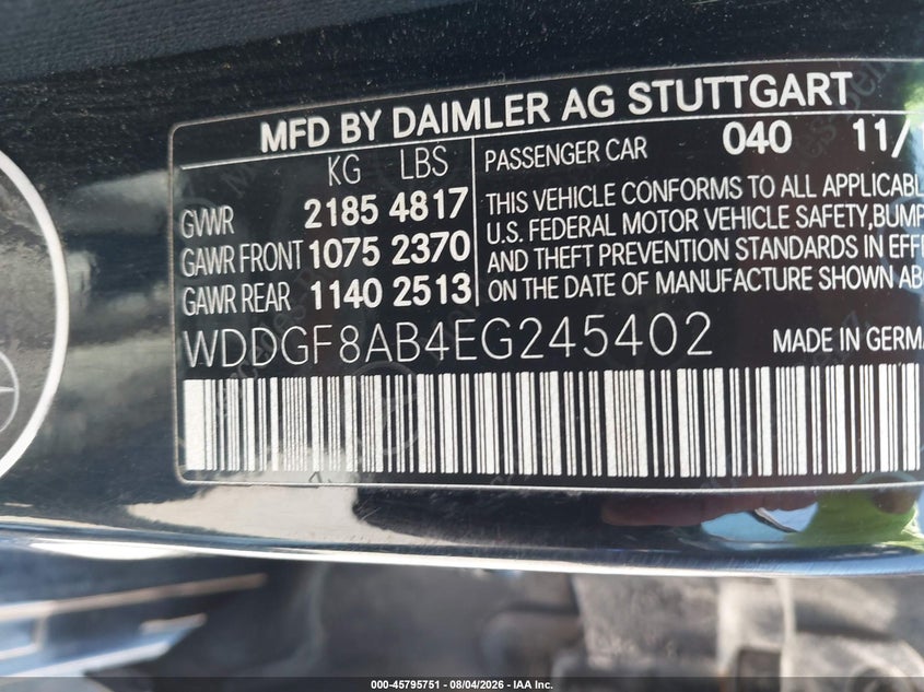 2014 Mercedes-benz C class VIN WDDGF8AB4EG245402 IAAI salvage auction — NORMAL WEAR, Original (Maine), sold $1,500 on 2026-08-11 (photo 9)
