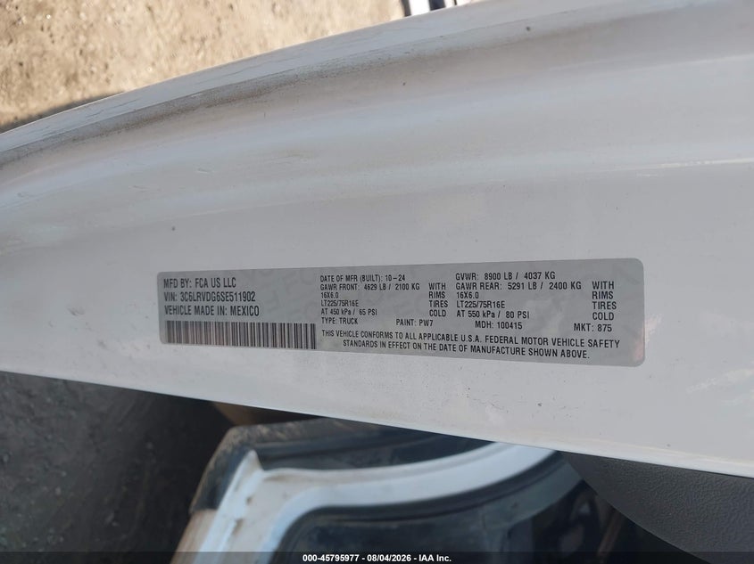 2025 Ram Promaster city VIN 3C6LRVDG6SE511902 IAAI salvage auction — RIGHT SIDE, Enterprise Vehicles Clear Only (California), sold $19,000 on 2026-08-19 (photo 9)