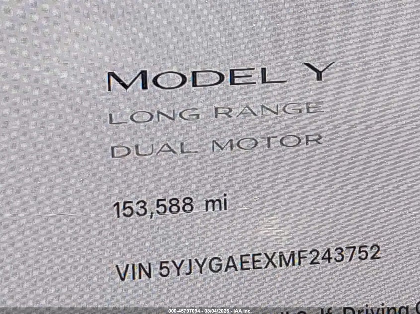 2021 Tesla Model y VIN 5YJYGAEEXMF243752 IAAI salvage auction — REAR END, Wait Title, sold $8,300 on 2026-09-06 (photo 7)