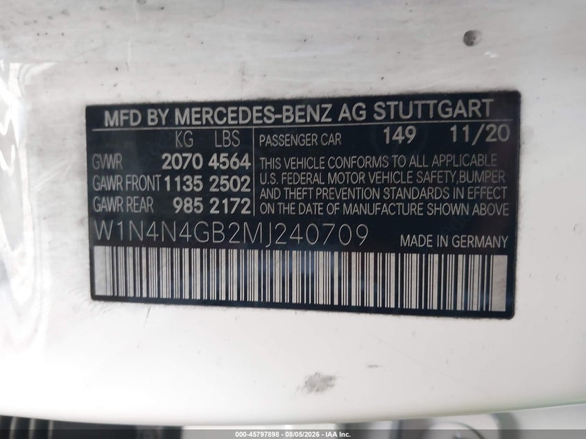 2021 Mercedes-benz Gla-klasse VIN W1N4N4GB2MJ240709 IAAI salvage auction — THEFT, Salvage (California), sold $13,575 on 2026-08-21 (photo 9)