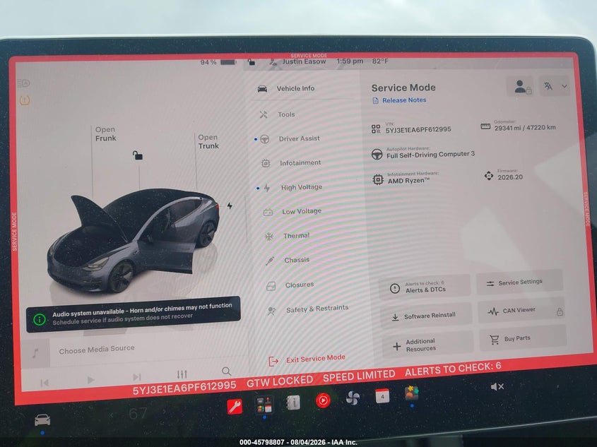 2023 Tesla Model 3 VIN 5YJ3E1EA6PF612995 IAAI salvage auction — SIDE, Salvage Title, sold $10,000 on 2026-08-23 (photo 7)
