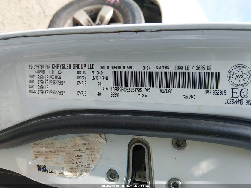 2014 Ram 1500 VIN 1C6RR7FG7ES294705 IAAI salvage auction — NORMAL WEAR, Clear (Montana), sold $1,800 on 2026-09-08 (photo 9)