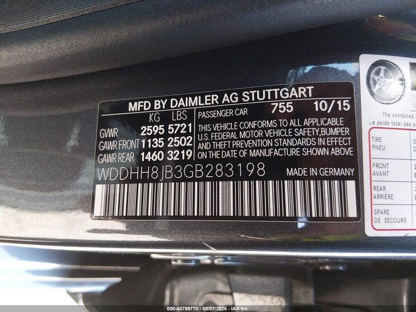 2016 Mercedes-benz E-klasse VIN WDDHH8JB3GB283198 IAAI salvage auction — RIGHT FRONT, Salvage (California), sold $7,200 on 2026-08-14 (photo 9)