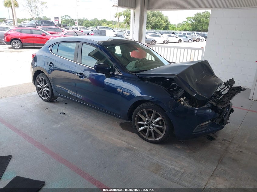 2018 Mazda 3 VIN 3MZBN1L38JM250443 IAAI salvage auction — FRONT END, Wait Title, sold $650 on 2026-08-30 (photo 1)