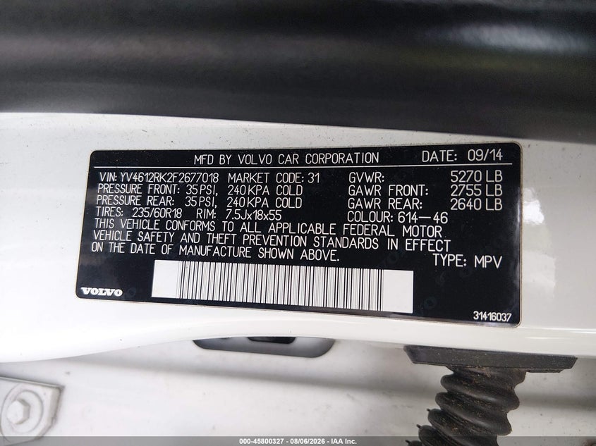 2015 Volvo Xc60 VIN YV4612RK2F2677018 IAAI salvage auction — NORMAL WEAR, Clear (New Jersey), sold $400 on 2026-08-17 (photo 9)