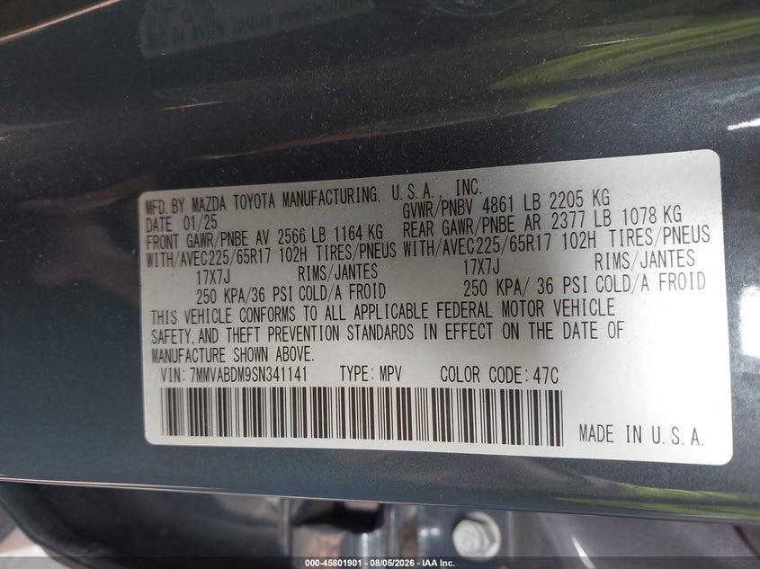 2025 Mazda Cx-50 VIN 7MMVABDM9SN341141 IAAI salvage auction — RIGHT FRONT, Clear (Arizona), sold $9,200 on 2026-08-26 (photo 9)