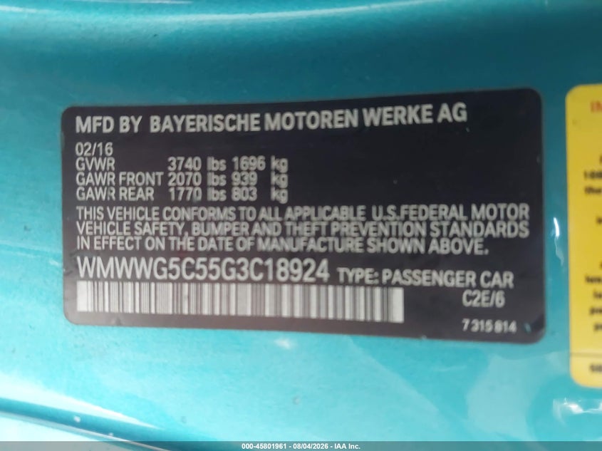 2016 Mini Convertible VIN WMWWG5C55G3C18924 IAAI salvage auction — FRONT END, Salvage (California), sold $1,300 on 2026-08-31 (photo 9)