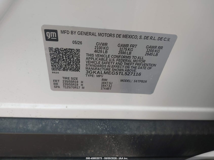 2026 Gmc Terrain VIN 3GKALMEG5TL527116 IAAI salvage auction — REAR END, Salvage Title, sold $23,000 on 2026-08-19 (photo 9)