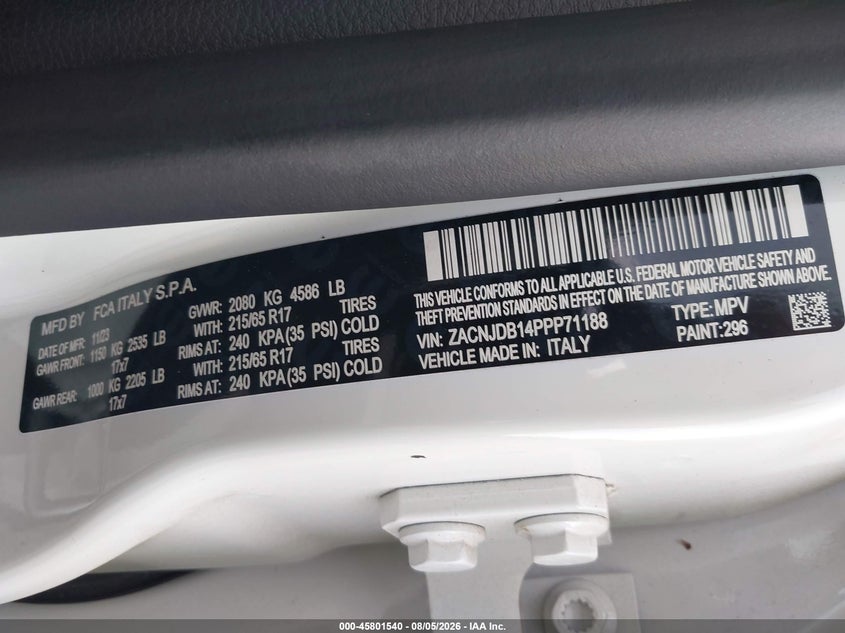 2023 Jeep Renegade VIN ZACNJDB14PPP71188 IAAI salvage auction — REAR END, Enterprise Vehicles Clear Only (Florida), sold $11,825 on 2026-08-12 (photo 9)