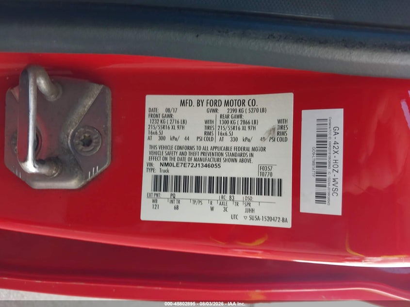 2018 Ford Transit connect VIN NM0LE7E72J1346055 IAAI salvage auction — NORMAL WEAR, Sf97 (Hawaii), sold $8,250 on 2026-09-01 (photo 9)
