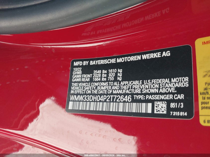 2023 Mini Hard top VIN WMW33DH04P2T72646 IAAI salvage auction — FRONT END, Wait Title, sold $8,600 on 2026-08-16 (photo 9)