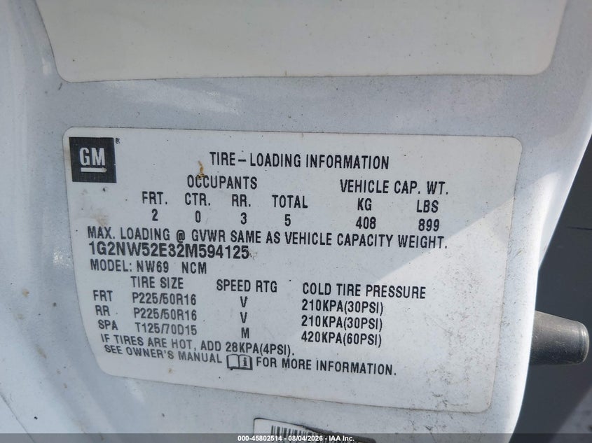 2002 Pontiac Grand am VIN 1G2NW52E32M594125 IAAI salvage auction — NORMAL WEAR, Clear (Illinois), sold $150 on 2026-08-25 (photo 9)