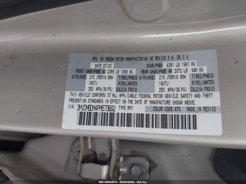 2023 Mazda Cx-30 VIN 3MVDMBDM4PM573682 IAAI salvage auction — NORMAL WEAR, Repossession Paperwork (Georgia), sold $11,500 on 2026-08-26 (photo 9)