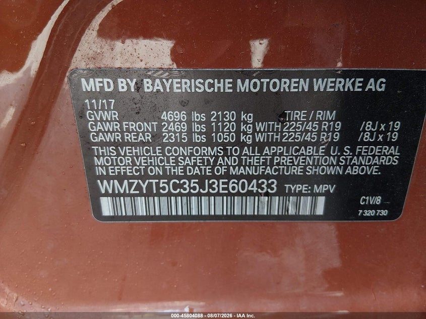 2018 Mini Countryman VIN WMZYT5C35J3E60433 IAAI salvage auction — REAR END, Salvage (Ohio), sold $2,950 on 2026-08-20 (photo 9)