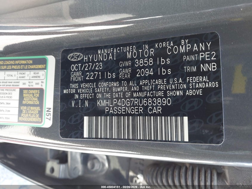 2024 Hyundai Elantra VIN KMHLP4DG7RU683890 IAAI salvage auction — FRONT END, Wait Title, sold $6,300 on 2026-10-13 (photo 9)