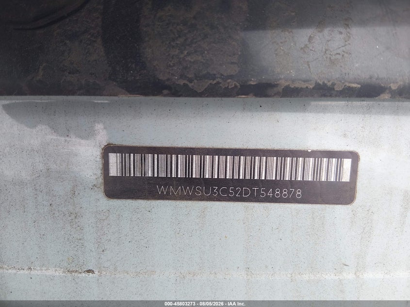 2013 Mini Hard top VIN WMWSU3C52DT548878 IAAI salvage auction — FRONT END, Wait Title, sold $300 on 2026-09-07 (photo 9)