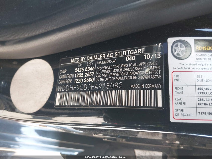 2014 Mercedes-benz E-klasse amg VIN WDDHF9CB0EA918082 IAAI salvage auction — FRONT END, Wait Title, sold $3,400 on 2026-08-16 (photo 9)