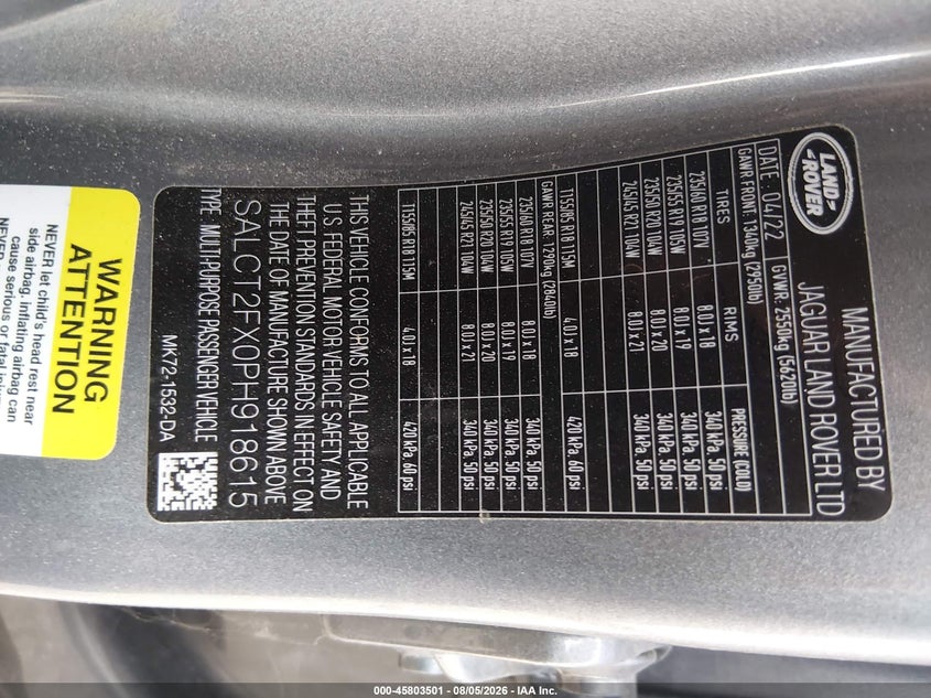 2023 Land rover Discovery sport VIN SALCT2FX0PH918615 IAAI salvage auction — ENGINE DAMAGE, Nrc Lienholder Repossession Paperwork (Texas), sold $9,100 on 2026-08-13 (photo 9)