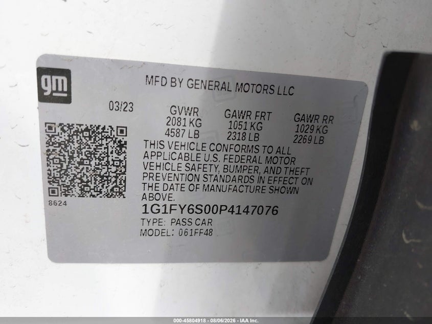 2023 Chevrolet Bolt euv VIN 1G1FY6S00P4147076 IAAI salvage auction — REAR END, Wait Title, sold $7,000 on 2026-08-27 (photo 9)
