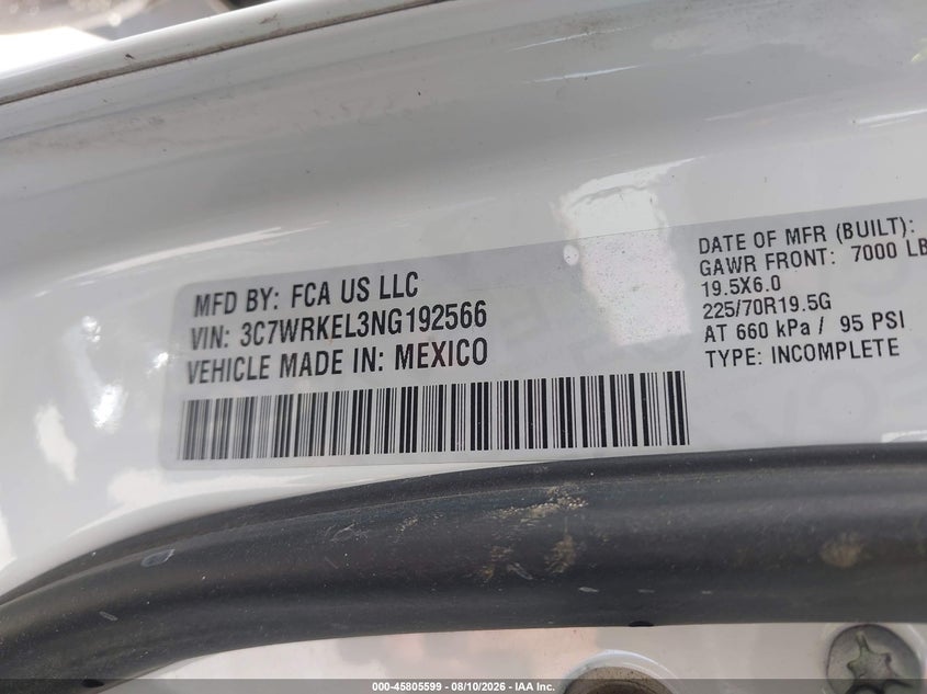 2022 Ram VIN 3C7WRKEL3NG192566 IAAI salvage auction — FRONT END, Salvage (Texas), sold $9,350 on 2026-09-09 (photo 8)