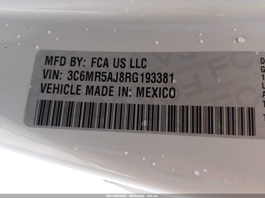 2024 Ram 2500 VIN 3C6MR5AJ8RG193381 IAAI salvage auction — SIDE, Wait Title, sold $4,800 on 2026-10-08 (photo 9)