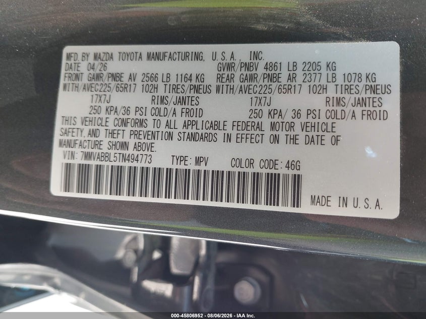 2026 Mazda Cx-50 VIN 7MMVABBL5TN494773 IAAI salvage auction — SIDE, Enterprise Vehicles Clear Only (Texas), sold $14,100 on 2026-08-25 (photo 9)