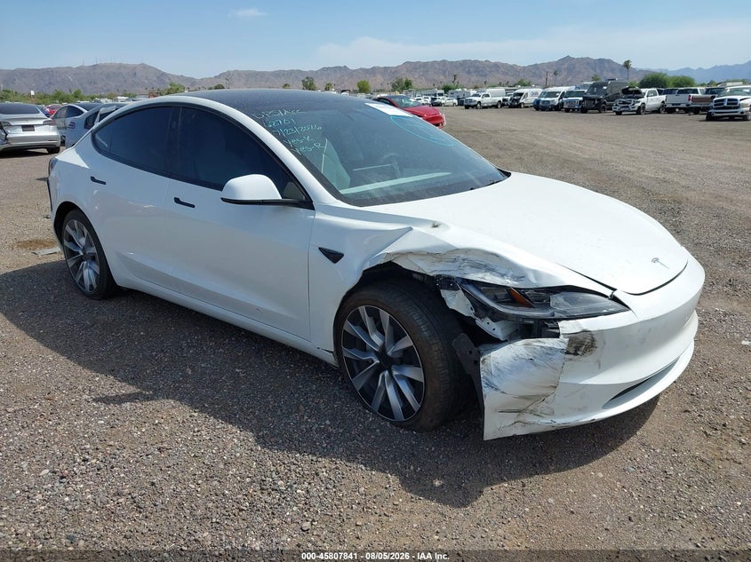 2025 Tesla Model 3 VIN 5YJ3E1EA7SF048184 IAAI salvage auction — RIGHT FRONT, Wait Title, sold $14,100 on 2026-09-05 (photo 1)