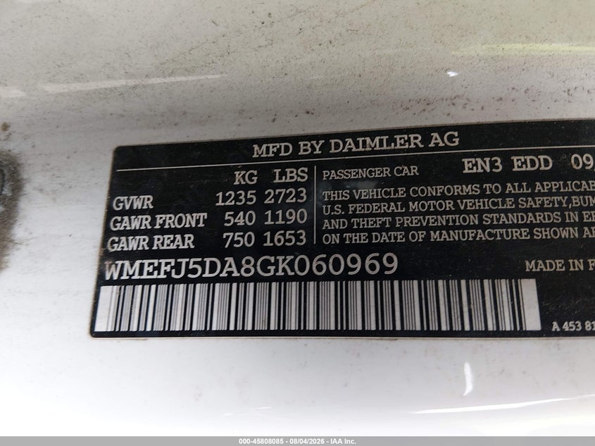 2016 Smart Fortwo VIN WMEFJ5DA8GK060969 IAAI salvage auction — NORMAL WEAR, Clear (Virginia), sold $1,725 on 2026-08-19 (photo 9)