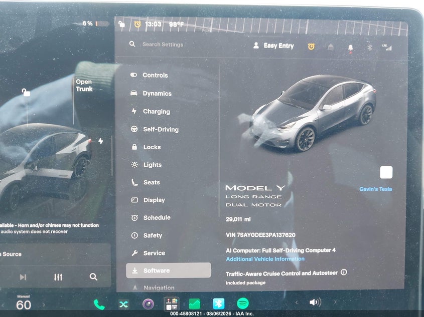 2023 Tesla Model y VIN 7SAYGDEE3PA137620 IAAI salvage auction — RIGHT FRONT, Salvage Title, sold $12,600 on 2026-08-21 (photo 7)