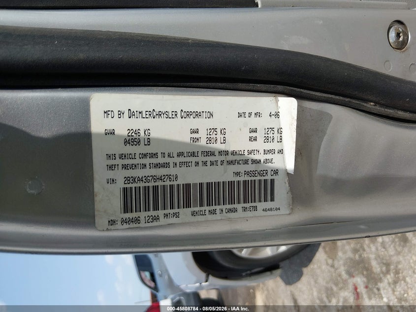 2006 Dodge Charger VIN 2B3KA43G76H427610 IAAI salvage auction — REAR END, Salvage (Texas), sold $375 on 2026-08-19 (photo 9)