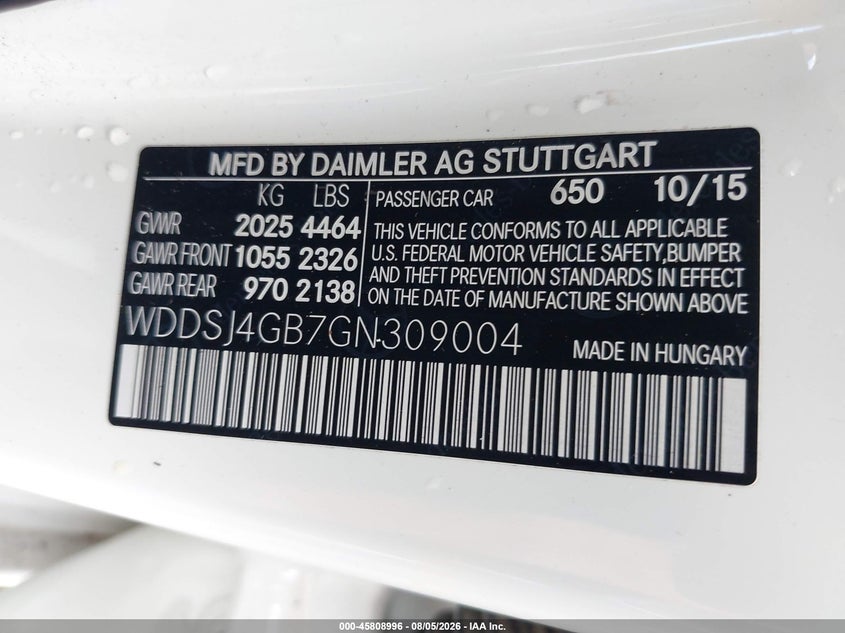 2016 Mercedes-benz Cla-klasse VIN WDDSJ4GB7GN309004 IAAI salvage auction — FRONT END, Salvage (Virginia), sold $1,850 on 2026-08-18 (photo 9)