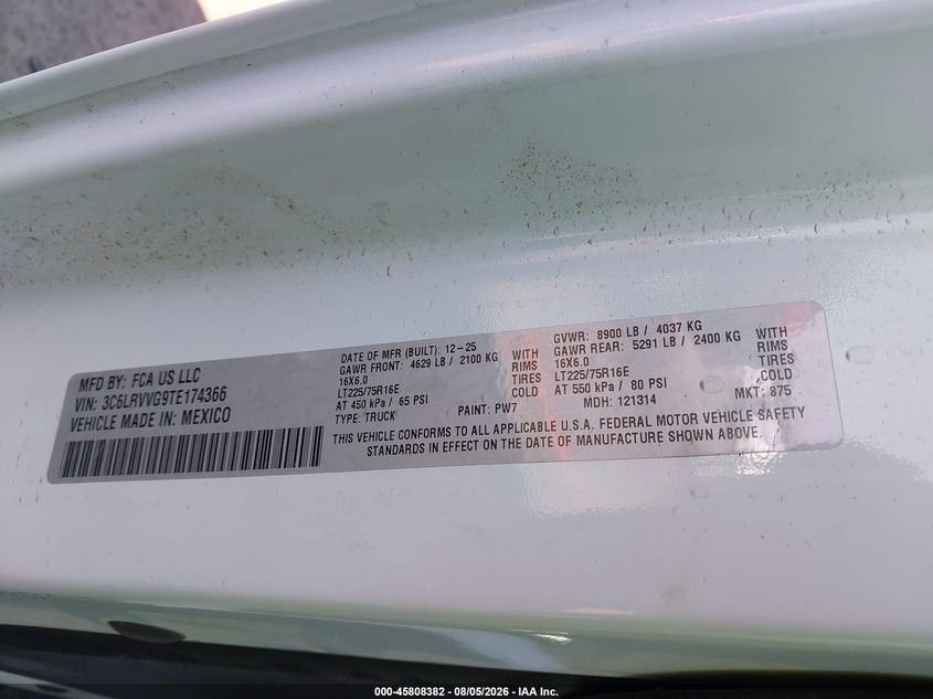 2026 Ram Promaster 2500 VIN 3C6LRVVG9TE174366 IAAI salvage auction — RIGHT FRONT, Enterprise Vehicles Clear Only (New Mexico), sold $16,000 on 2026-08-19 (photo 4)